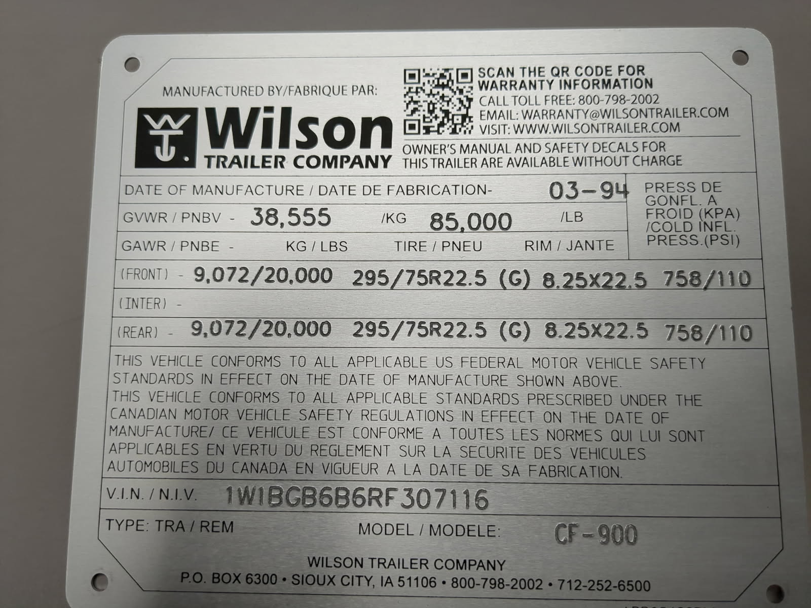 1994 FLAT BED WILSON 806329-13 1994 FLAT BED WILSON 806329-13